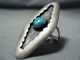 Unique Vintage Native American Navajo Old Kingman Turquoise Sterling Silver Shadowbox Ring Old-Nativo Arts
