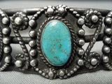 Early 1900's Vintage Native American Navajo Blue Gem Turquoise Sterling Silver Bracelet Old-Nativo Arts