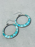 Exquisite Vintage Native American Zuni Blue Green Turquoise Sterling Silver Earrings-Nativo Arts