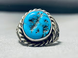 Signed Vintage Native American Navajo Turquoise Sterling Silver Ring Old-Nativo Arts
