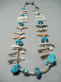 Interesting Vintage Native American Zuni Turquoise Fetish Sterling Silver Necklace Old-Nativo Arts