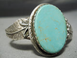 Amazing Vintage Native American Navajo Royston Turquoise Sterling Silver Leaf Bracelet Old-Nativo Arts