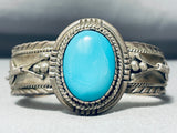 Important Unique Vintage Native American Navajo Feather Turquoise Sterling Silver Bracelet-Nativo Arts