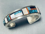 Thick Unique Inlay Vintage Native American Navajo Spider Turquoise Sterling Silver Bracelet-Nativo Arts