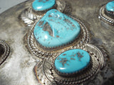 Amazing Vintage Native American Navajo Morenci Turquoise Sterling Silver Buckle-Nativo Arts
