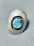 Older Vintage Native American Navajo Hand Tooled Sterling Silver Turquoise Ring Old-Nativo Arts