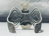 Colossal Bug Vintage Native American Navajo Sterling Silver Lapis Bracelet Cuff-Nativo Arts