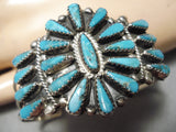 Stunning Vintage Native American Navajo Turquoise Sun Sterling Silver Bracelet Cuff-Nativo Arts