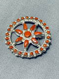 Spectacular Native American Zuni Coral Sterling Silver Pin/pendant-Nativo Arts