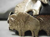 Heavy Unique Vintage Native American Navajo Hand Tooled Sterling Silver Buffalo Concho Belt Old-Nativo Arts