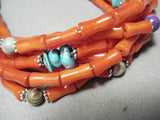 Native American Incredible Singer Coral Turquoise Sterling Silver Necklace-Nativo Arts