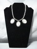 Attractive Vintage Native American Zuni Mother Of Pearl Sterling Silver Necklace Old-Nativo Arts