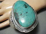 One Of The Biggest Native American Navajo Green Turquoise Sterling Silver Bracelet-Nativo Arts
