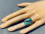 Unique Vintage Native American Navajo 2 Large Morenci Turquoise Sterling Silver Ring-Nativo Arts