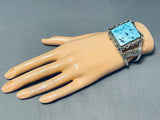 Squared Turquoise Vintage Native American Navajo Sterling Silver Leaf Bracelet-Nativo Arts