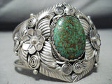 Huge Authentic Vintage Native American Navajo Green Turquoise Leaf Sterling Silver Bracelet-Nativo Arts