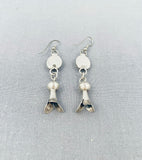 Unique Vintage Native American Navajo Old Kingman Turquoise Silver Squash Blossom Earrings-Nativo Arts