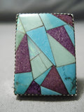 Astonishing Modern Native American Navajo Turquoise Inlay Sterling Silver Ring-Nativo Arts