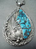 Exquisite Vintage Native American Navajo Morenci Turquoise Sterling Silver Necklace-Nativo Arts