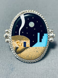 Dynamic Native American Navajo Turquoise Sterling Silver Ring Signed Calvin Desson-Nativo Arts