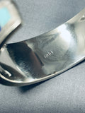 Thicker Native American Zuni Turquoise Sterling Silver Inlay Bracelet-Nativo Arts