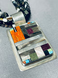Native American Important Santo Domingo Turquoise Coral Sterling Silver Inlay Necklace-Nativo Arts