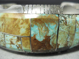 Highly Detailed Native American Navajo Royston Turquoise Inlay Sterling Silver Bracelet-Nativo Arts