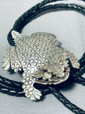 Signed Important Native American Navajo Sterling Silver Toad Bolo Tie-Nativo Arts