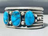 One Of The Best Vintage Native American Navajo Blue Diamond Turquoise Sterling Silver Bracelet-Nativo Arts