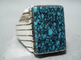 Stunning Native American Navajo Spiderweb Turquoise Sterling Silver Ring-Nativo Arts