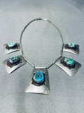 Channel Pendant Vintage Native American Navajo Turquoise Sterling Silver Necklace Old-Nativo Arts