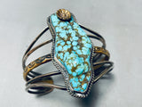 Most Unique Vintage Native American Navajo Brass Flower Sterling Silver Turquoise Bracelet-Nativo Arts