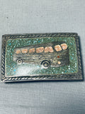 Turquoise School Bud Unique Vintage Native American Navajo Sterling Silver Buckle-Nativo Arts
