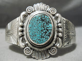 Heavy Thick Detailed Vintage Native American Navajo Spiderweb Turquoise Sterling Silver Bracelet-Nativo Arts