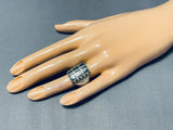 Stunning Vintage Native American Navajo Green Turquoise Sterling Silver Ring-Nativo Arts