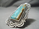 Superior Vintage Native American Navajo Colossal Sterling Silver #8 Turquoise Ring-Nativo Arts
