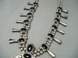 Women's Vintage Native American Navajo Jet Sterling Silver Squash Blossom Necklace-Nativo Arts