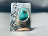 Fascinating Native American Navajo Kingman Turquoise Sterling Silver Ring Signed Del Secatero-Nativo Arts