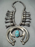 Early Superior Vintage Native American Navajo Turquoise Sterling Silver Squash Blossom Necklace-Nativo Arts