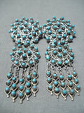 Snake Eyes Vintage Native American Zuni Blue Gem Turquoise Sterling Silver Earrings-Nativo Arts