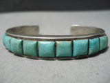 Thick Heavy Vintage Native American Navajo Squared Green Turquoise Sterling Silver Bracelet-Nativo Arts