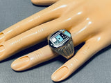 Extreme Intricacy Vintage Native American Navajo Turquoise Kachina Sterling Silver Ring-Nativo Arts