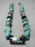 Native American Chunky Huge Santo Domingo Turquoise Inlay Sterling Silver Bracelet Old-Nativo Arts