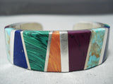 Full Wrap Around Vintage Zuni Native American Navajo Turquoise Sterling Silver Inlay Bracelet-Nativo Arts