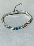 Extreme Intricacy Vintage Native American Navajo Turquoise Sterling Silver Clasp Bracelet-Nativo Arts