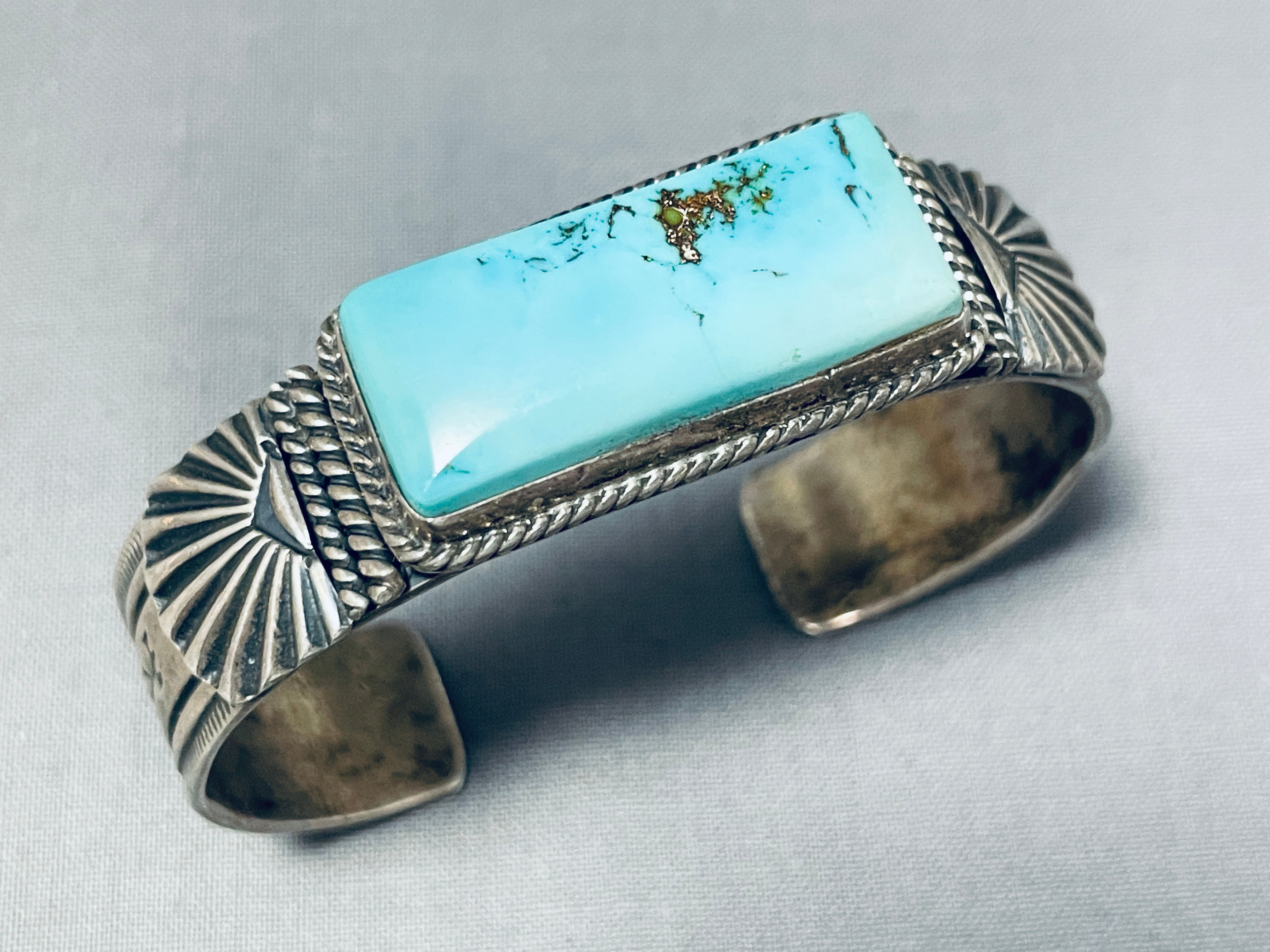 Navajo Sterling Silver Rare Gem Kingman Turquoise Cuff Bracelet Derrick  Gordon