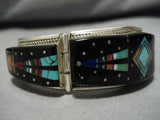 Native American Intricacy!! Vintage Navajo Turquoise Inlay Sterling Silver Bracelet-Nativo Arts