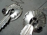 Impressive Vintage Native American Navajo Black Onyx Sterling Silver Earrings Old-Nativo Arts