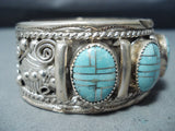 One Of The Best Vintage Native American Navajo Inlaid Turquoise Sterling Silver Bracelet-Nativo Arts