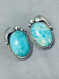Platero Vintage Native American Navajo Earth Blue Turquoise Sterling Silver Earrings-Nativo Arts
